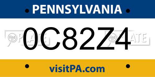0C82Z4 Pennsylvania License Plate