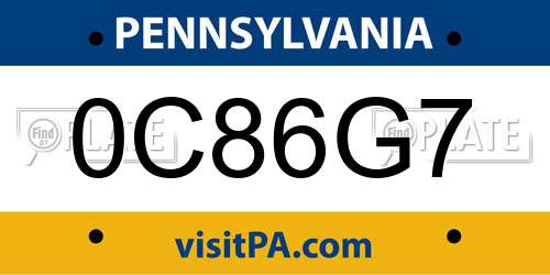 0C86G7 Pennsylvania License Plate