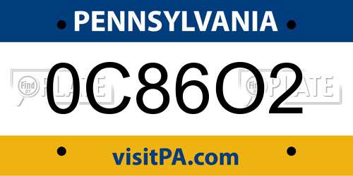 0C86O2 Pennsylvania License Plate