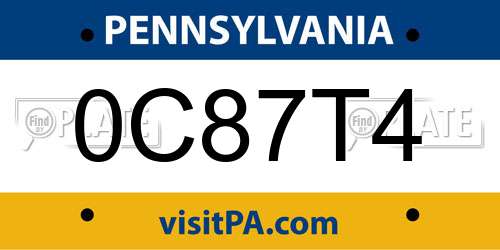 0C87T4 Pennsylvania License Plate