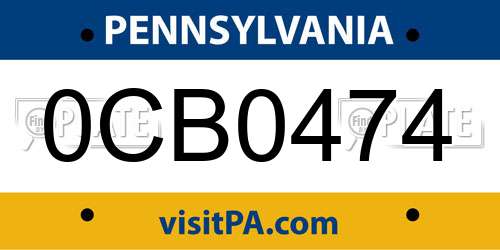 0CB0474 Pennsylvania License Plate