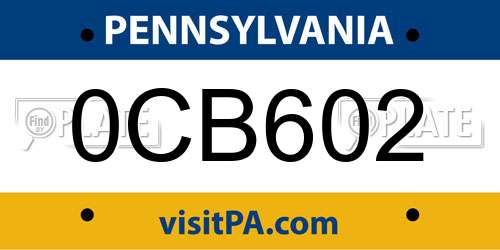 0CB602 Pennsylvania License Plate