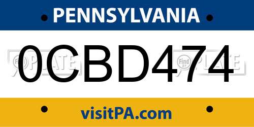 0CBD474 Pennsylvania License Plate