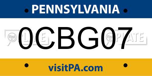 0CBG07 Pennsylvania License Plate