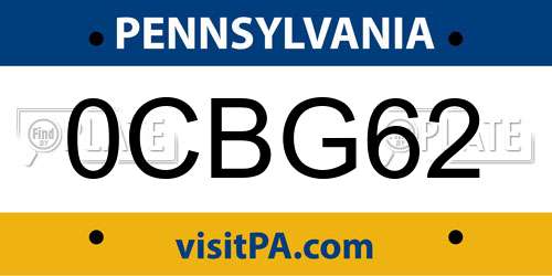 0CBG62 Pennsylvania License Plate