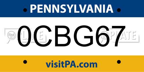 0CBG67 Pennsylvania License Plate