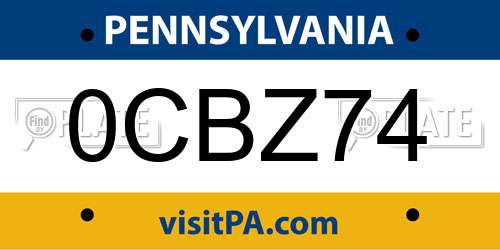 0CBZ74 Pennsylvania License Plate
