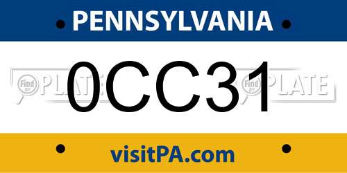 0CC31 Pennsylvania License Plate