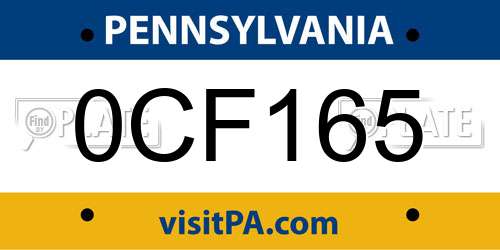 0CF165 Pennsylvania License Plate