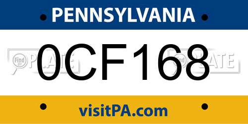 0CF168 Pennsylvania License Plate