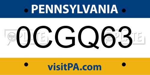 0CGQ63 Pennsylvania License Plate
