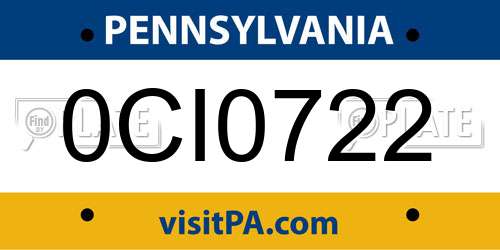 0CI0722 Pennsylvania License Plate