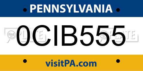 0CIB555 Pennsylvania License Plate
