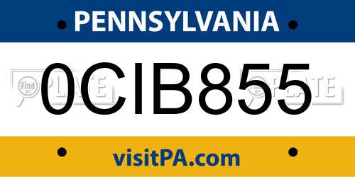 0CIB855 Pennsylvania License Plate