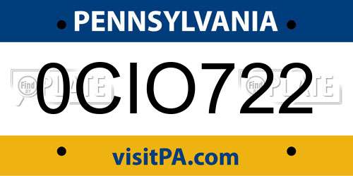 0CIO722 Pennsylvania License Plate
