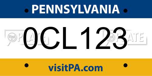 0CL123 Pennsylvania License Plate