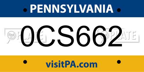 0CS662 Pennsylvania License Plate