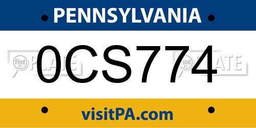 0CS774 Pennsylvania License Plate