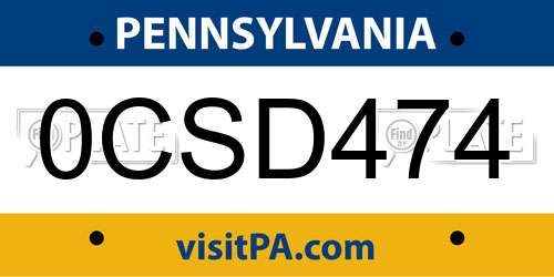 0CSD474 Pennsylvania License Plate