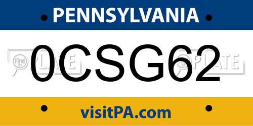 0CSG62 Pennsylvania License Plate