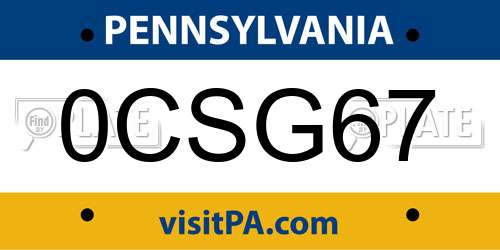 0CSG67 Pennsylvania License Plate