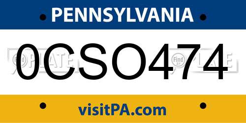 0CSO474 Pennsylvania License Plate