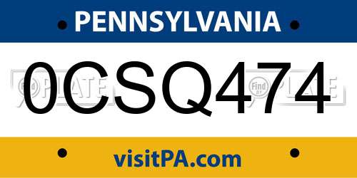 0CSQ474 Pennsylvania License Plate