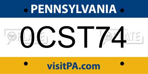 0CST74 Pennsylvania License Plate