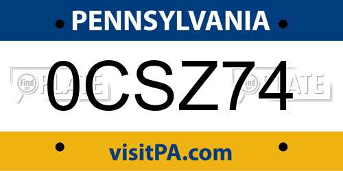 0CSZ74 Pennsylvania License Plate