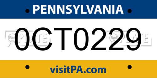0CT0229 Pennsylvania License Plate