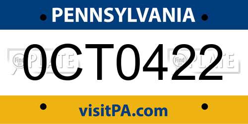 0CT0422 Pennsylvania License Plate