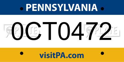 0CT0472 Pennsylvania License Plate