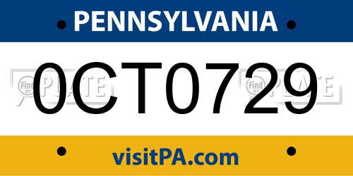 0CT0729 Pennsylvania License Plate
