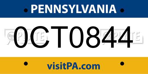 0CT0844 Pennsylvania License Plate