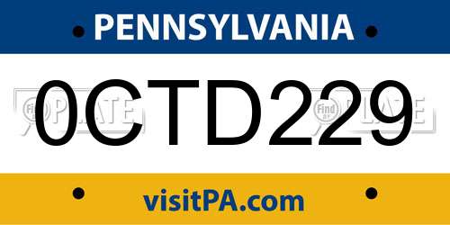 0CTD229 Pennsylvania License Plate