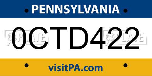 0CTD422 Pennsylvania License Plate