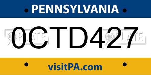 0CTD427 Pennsylvania License Plate