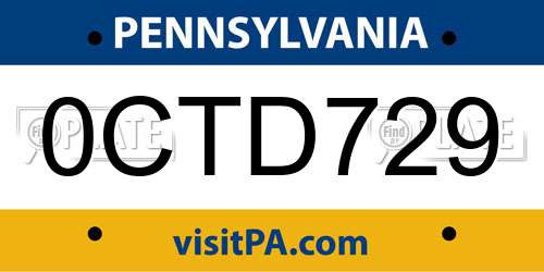 0CTD729 Pennsylvania License Plate
