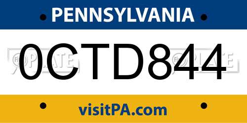 0CTD844 Pennsylvania License Plate