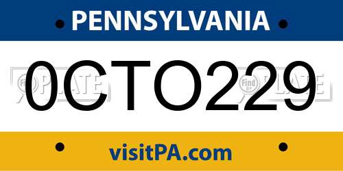 0CTO229 Pennsylvania License Plate