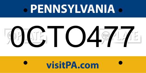 0CTO477 Pennsylvania License Plate