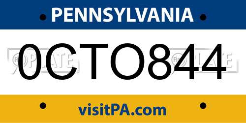 0CTO844 Pennsylvania License Plate