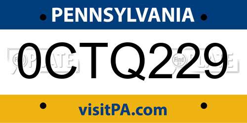 0CTQ229 Pennsylvania License Plate