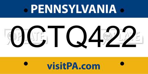 0CTQ422 Pennsylvania License Plate