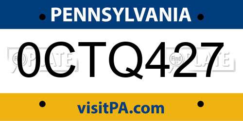 0CTQ427 Pennsylvania License Plate