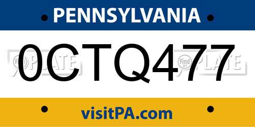 0CTQ477 Pennsylvania License Plate