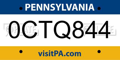 0CTQ844 Pennsylvania License Plate