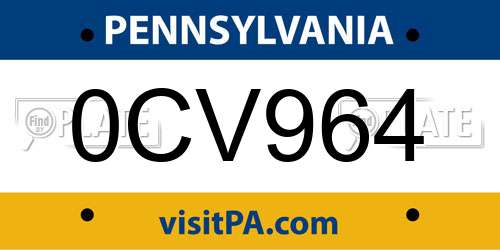 0CV964 Pennsylvania License Plate
