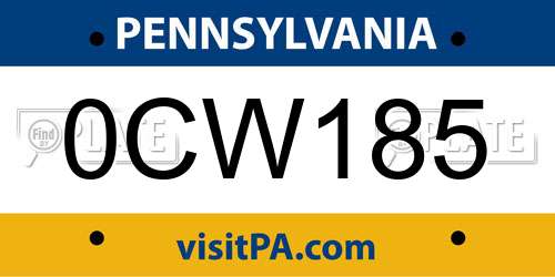 0CW185 Pennsylvania License Plate