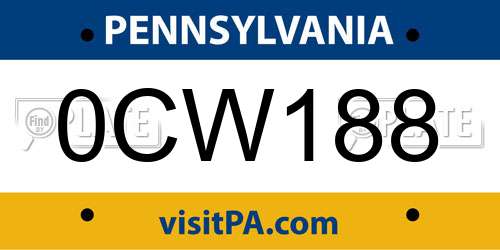 0CW188 Pennsylvania License Plate